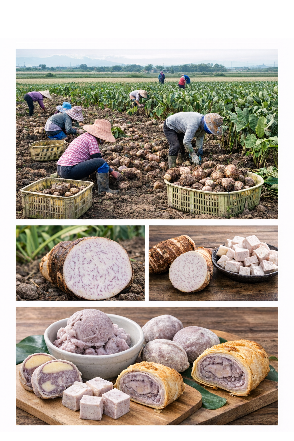 大甲芋頭產地實景,農民於田間採收成熟芋頭